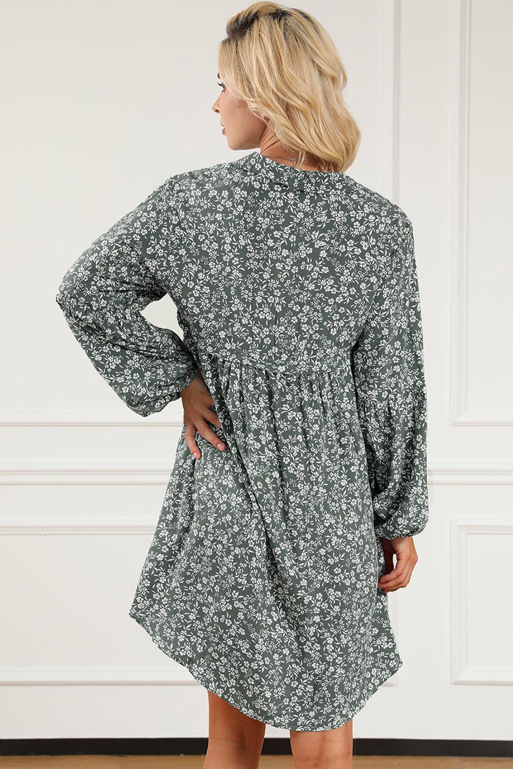 Floral Collared Puff Sleeve Babydoll Dress Mini Dresses MyDresses 