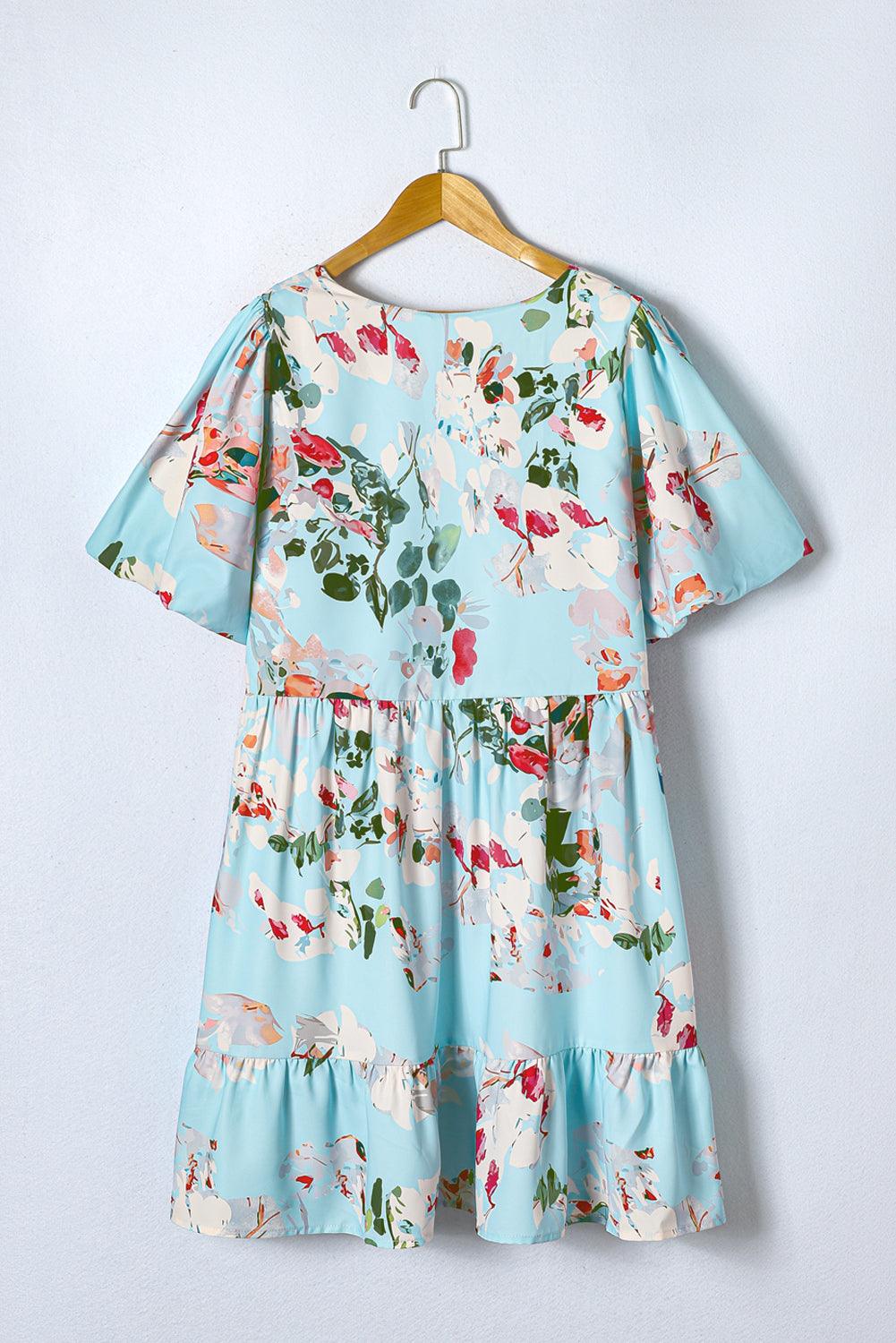 Floral Ruffled Puff Sleeve Plus Mini Dress Plus Size Mini Dresses MyDresses 