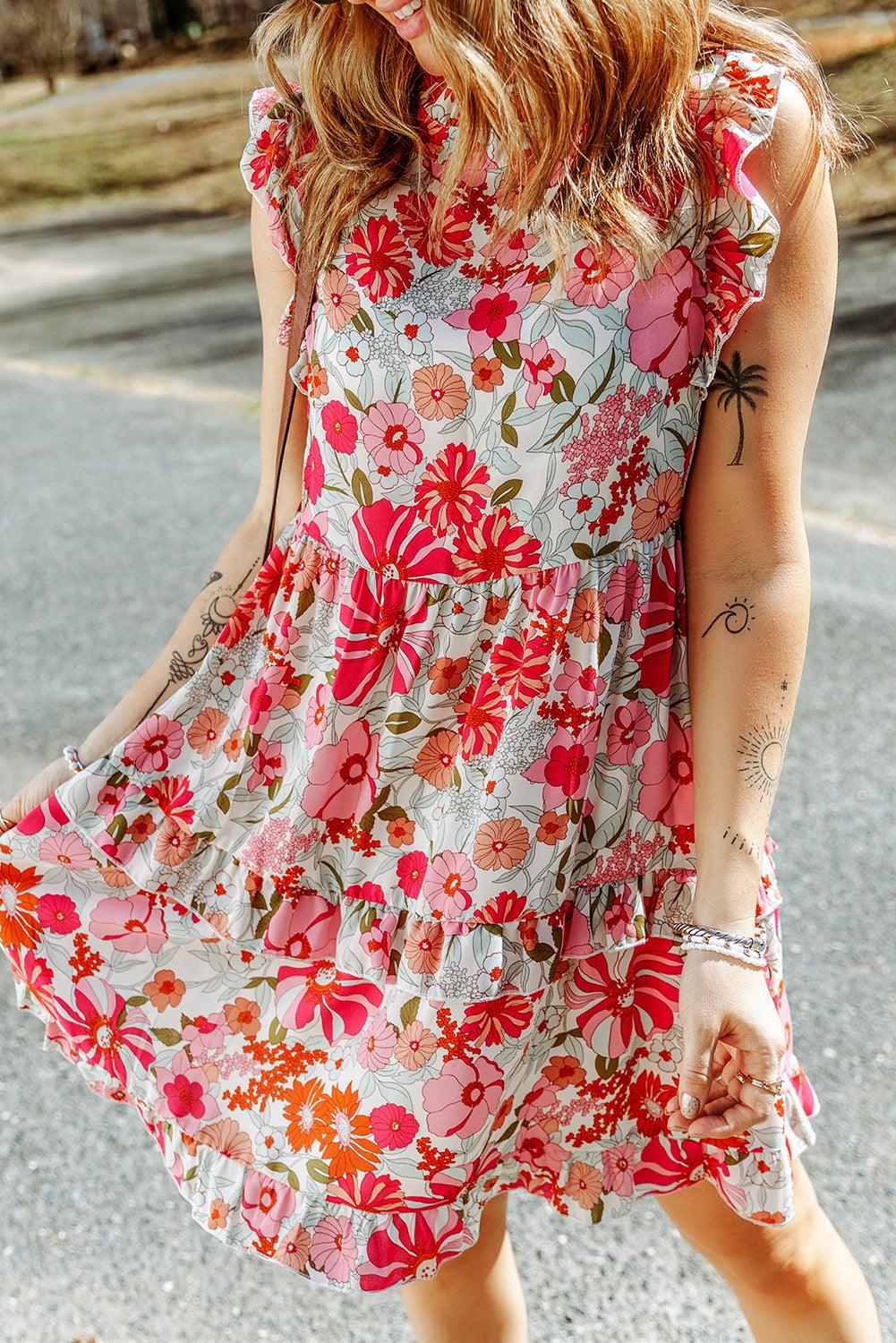 Floral Ruffled Tank Dress with Sleeveless Design Floral Dresses MyDresses 