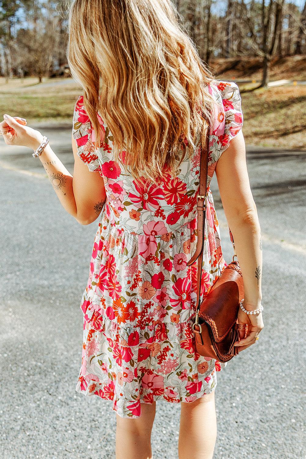 Floral Ruffled Tank Dress with Sleeveless Design Floral Dresses MyDresses 