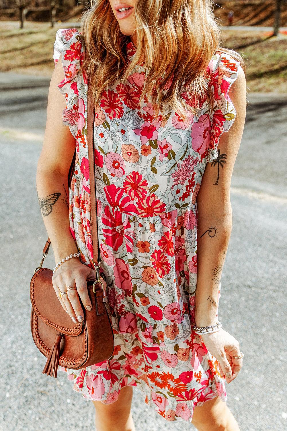 Floral Ruffled Tank Dress with Sleeveless Design Floral Dresses MyDresses 