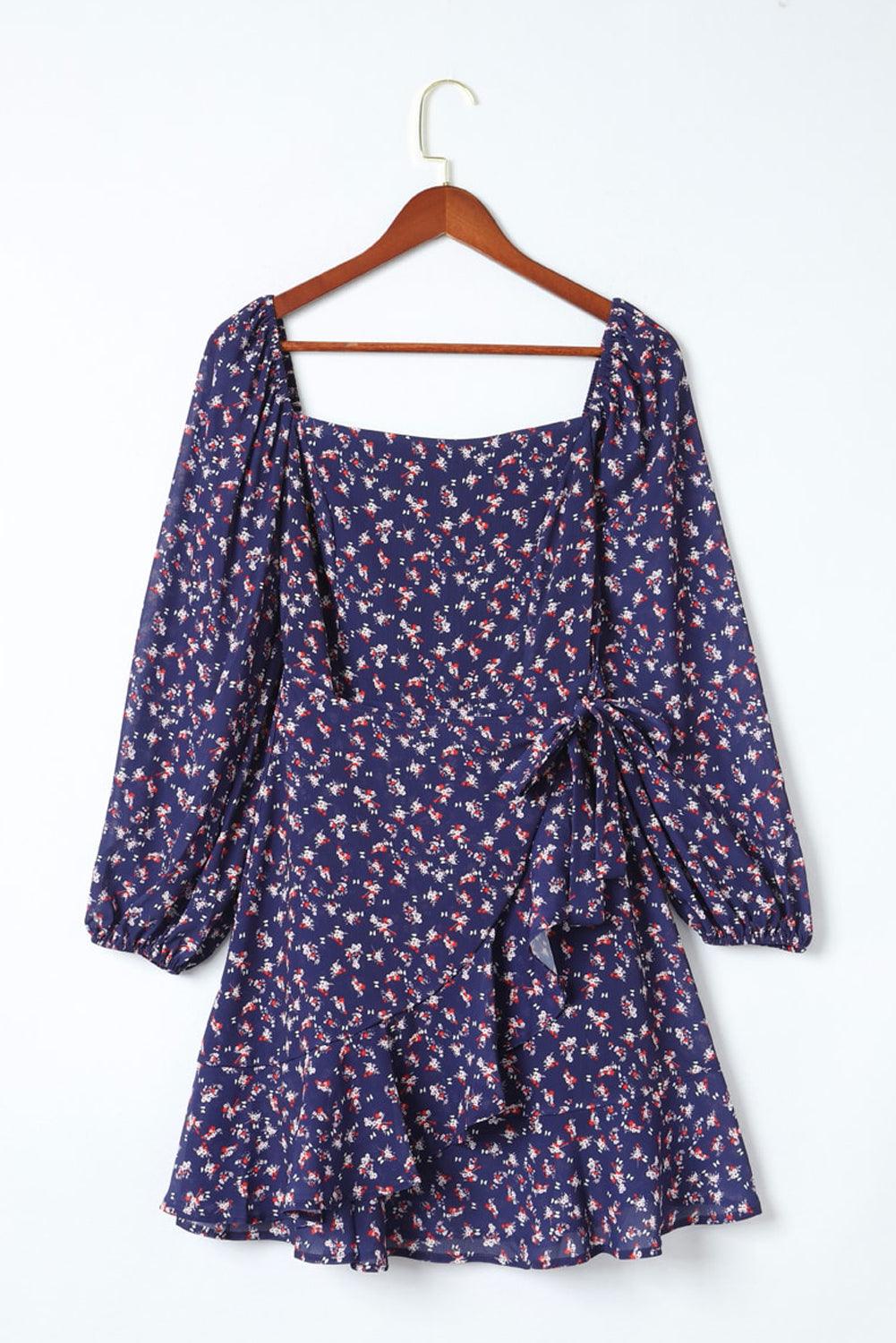 Floral Smocked Square Neck Bubble Sleeve Dress Mini Dresses MyDresses 