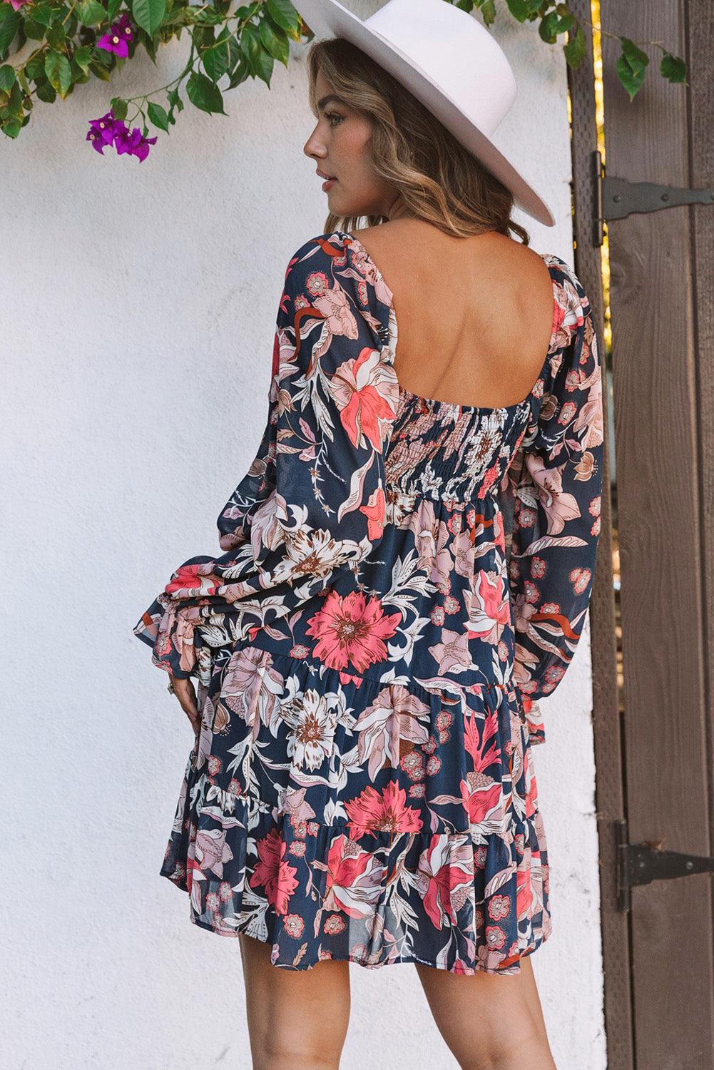 Floral Tiered Puff Sleeve Mini Dress Mini Dresses MyDresses 