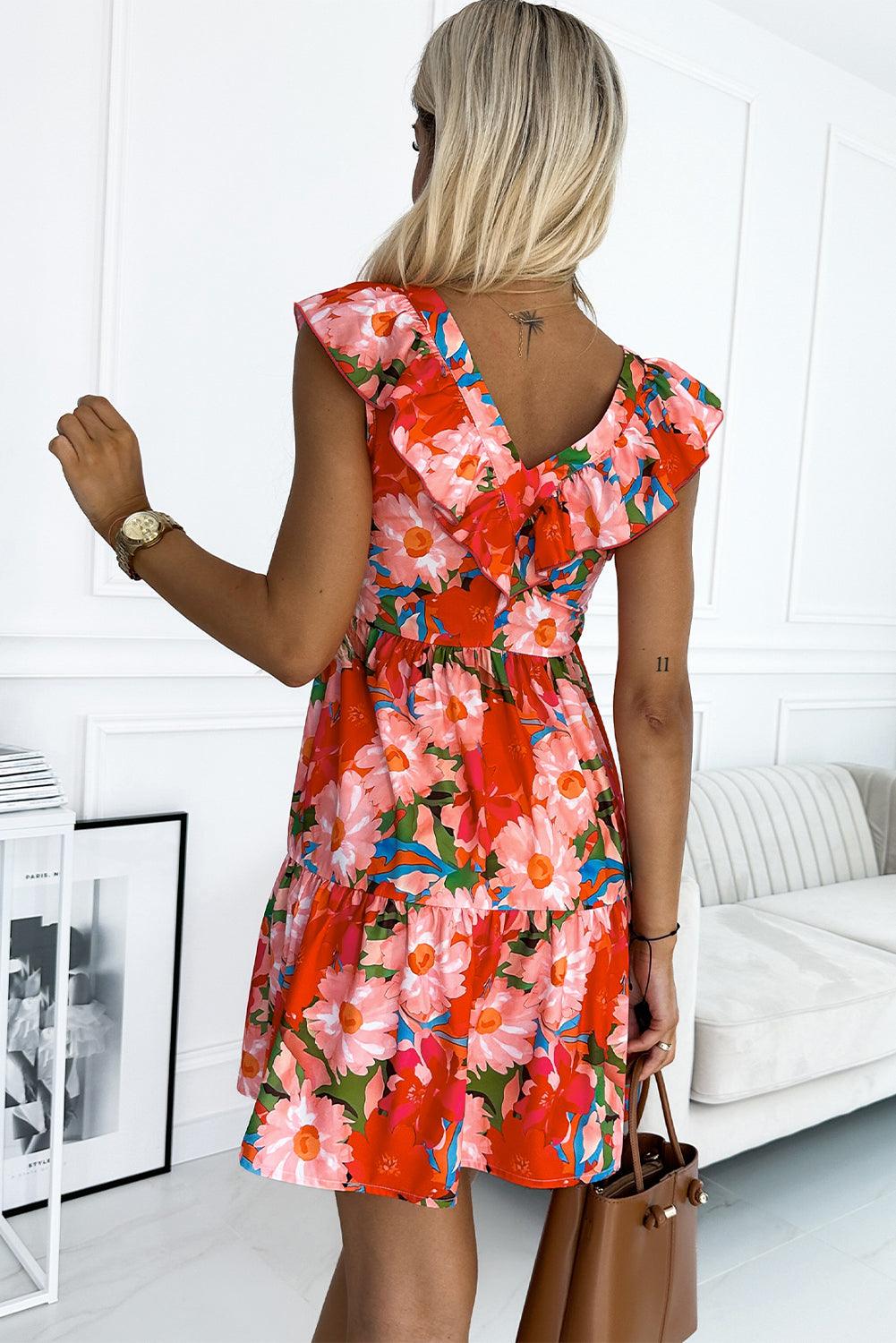Floral V-Neck Mini Dress Mini Dresses MyDresses 