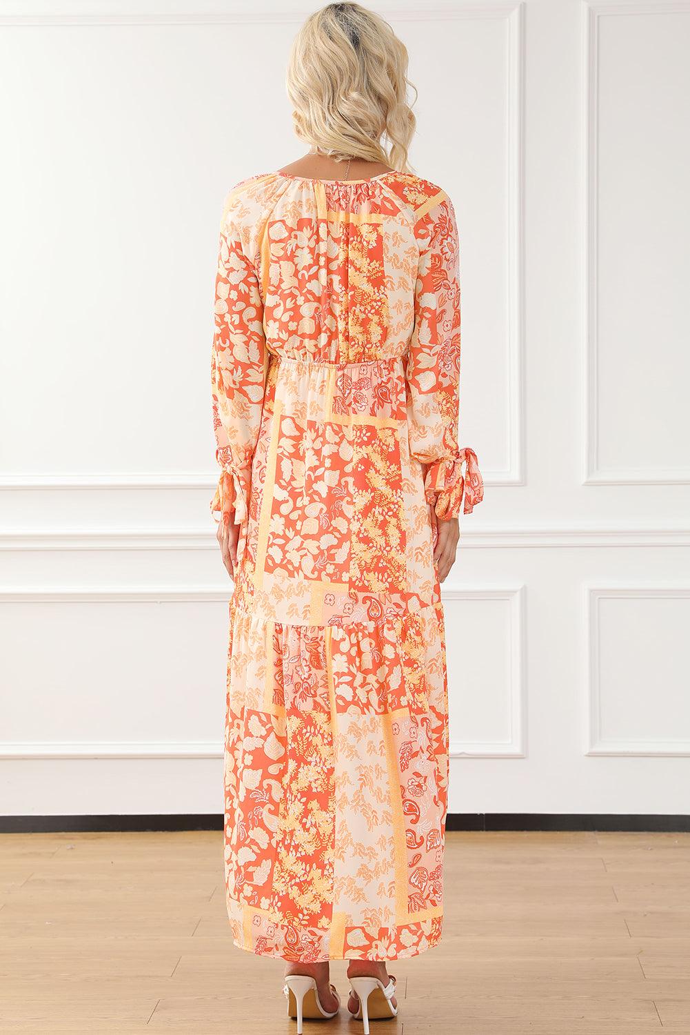 Floral Wrap V-Neck Long Sleeve Boho Dress Maxi Dresses MyDresses 