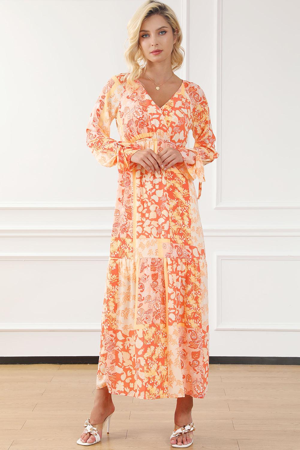 Floral Wrap V-Neck Long Sleeve Boho Dress Maxi Dresses MyDresses 