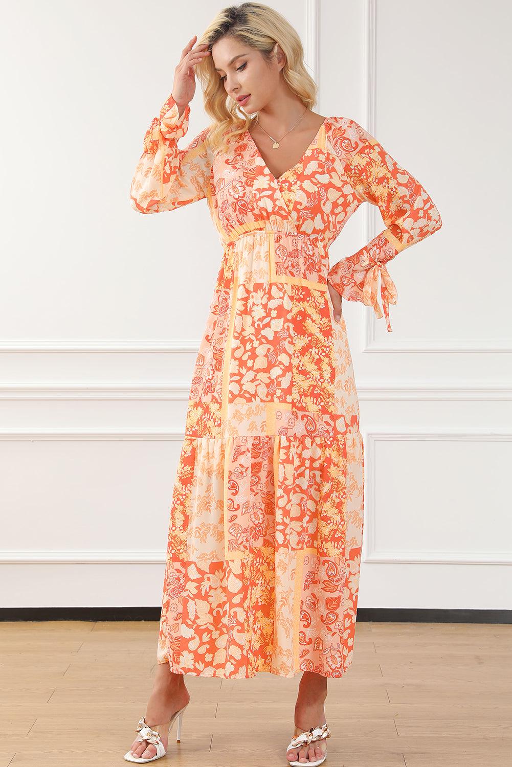 Floral Wrap V-Neck Long Sleeve Boho Dress Maxi Dresses MyDresses 