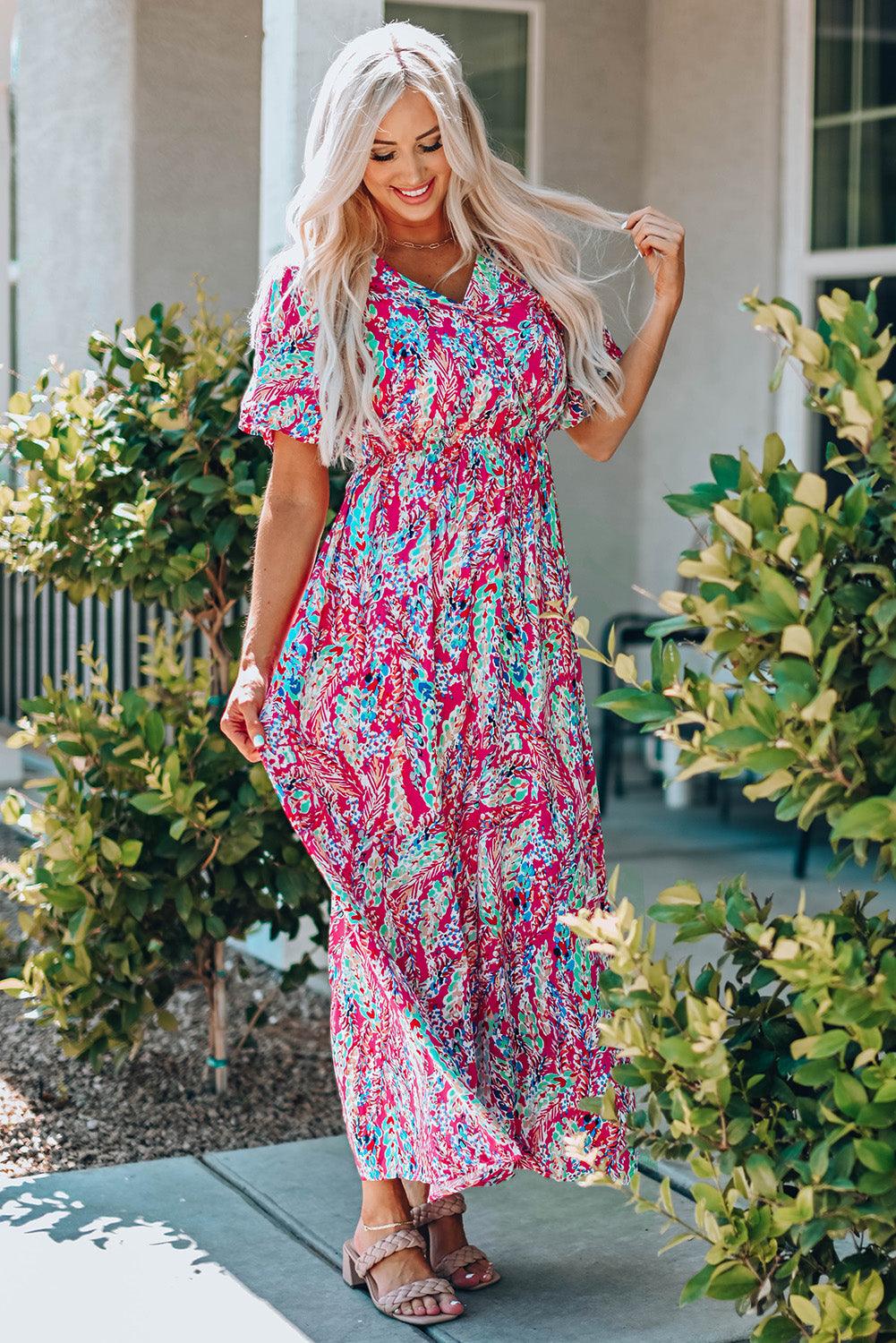Floral Wrap V-Neck Maxi Dress Maxi Dresses MyDresses 