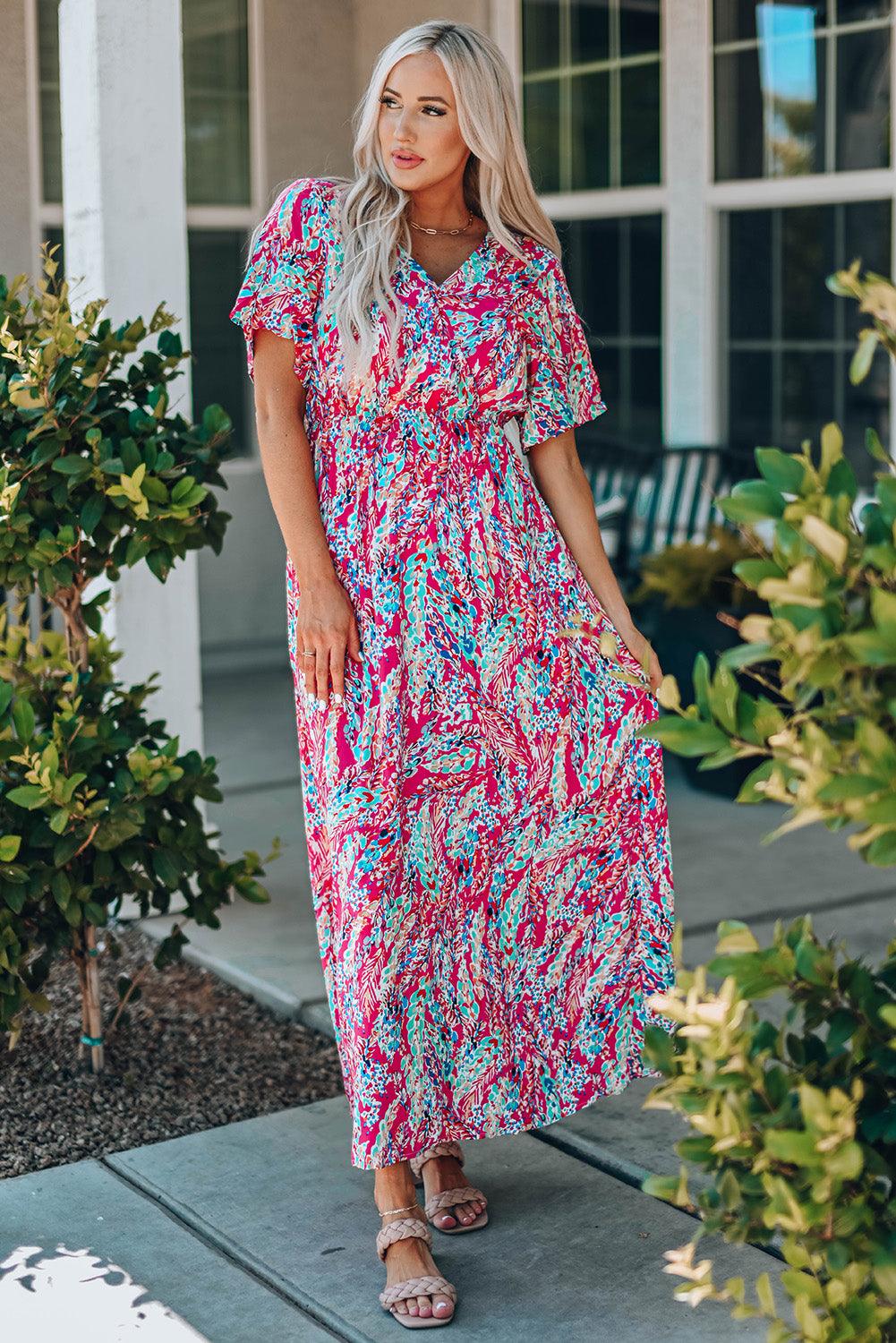 Floral Wrap V-Neck Maxi Dress Maxi Dresses MyDresses 
