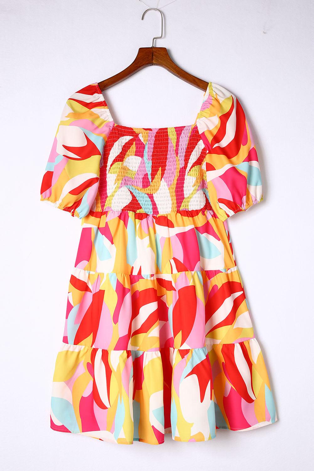 Geometric Smocked Babydoll Mini Dress Mini Dresses MyDresses 