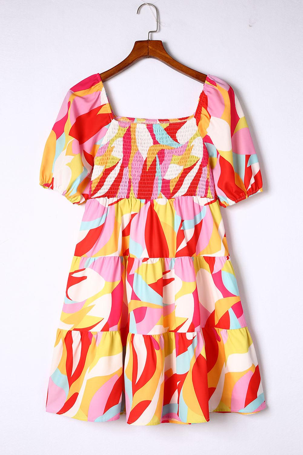 Geometric Smocked Babydoll Mini Dress Mini Dresses MyDresses 