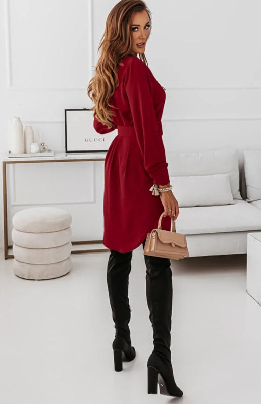 Button-Down Casual Shirt Dress with Long Sleeves and Collared Neckline Mini Dresses MyDresses 