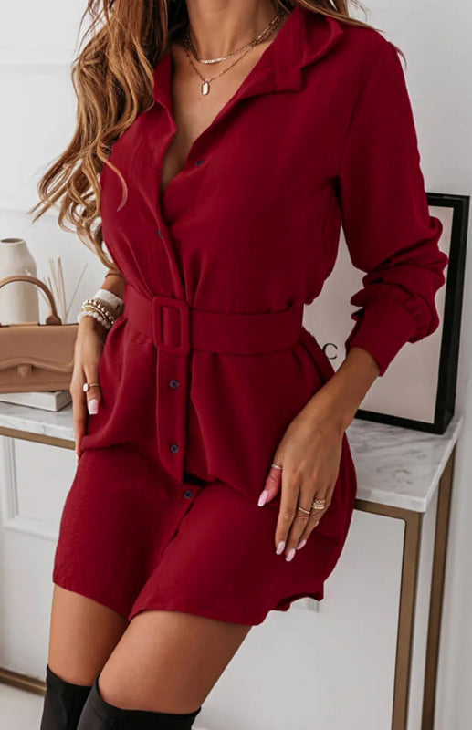 Button-Down Casual Shirt Dress with Long Sleeves and Collared Neckline Mini Dresses MyDresses 