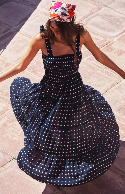 Maxi Dress with Smocked Bodice and Ruffled Straps Maxi Dresses MyDresses 