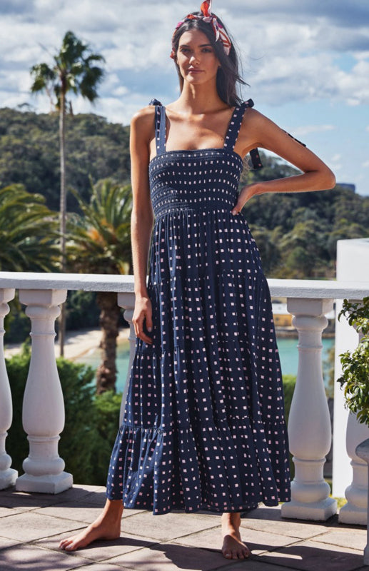 Maxi Dress with Smocked Bodice and Ruffled Straps Maxi Dresses MyDresses 
