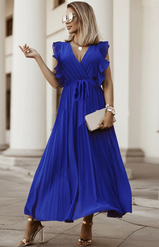 Ruffle Sleeve Maxi Dress with Pleated Chiffon Design Group4 MyDresses Royal Blue 8 | S