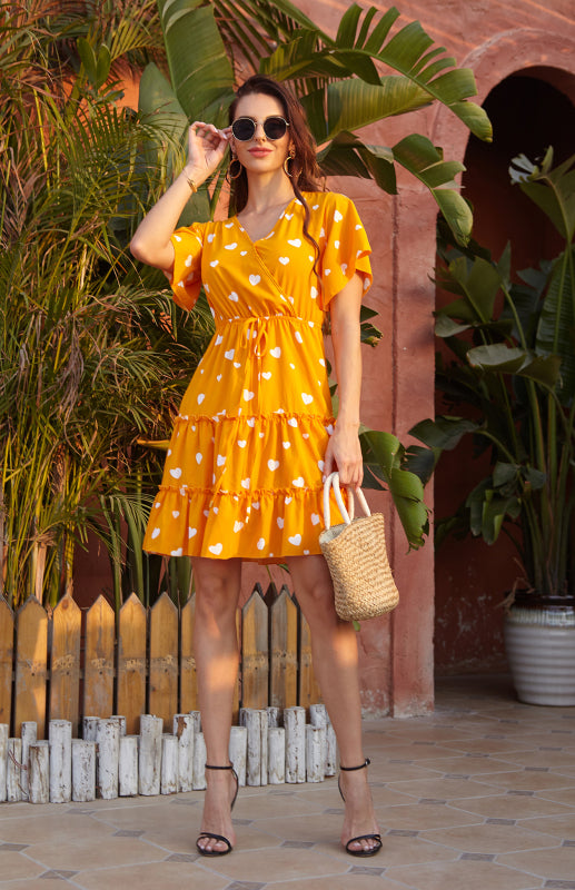 Leopard Print V-Neck Dress with Flutter Sleeves and Tiered Skirt Maxi Dresses MyDresses 