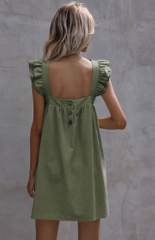 Ruffle Vest Short Dress with Square Neckline Mini Dresses MyDresses 