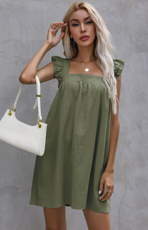 Ruffle Vest Short Dress with Square Neckline Mini Dresses MyDresses Olive Green 8 | S 