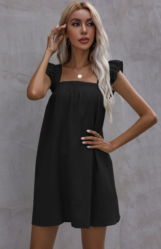 Ruffle Vest Short Dress with Square Neckline Mini Dresses MyDresses 