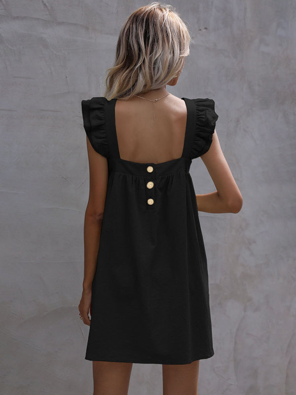 Ruffle Vest Short Dress with Square Neckline Mini Dresses MyDresses 