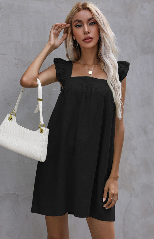 Ruffle Vest Short Dress with Square Neckline Mini Dresses MyDresses Black 8 | S 