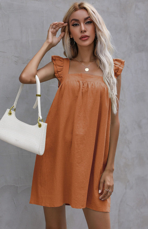 Ruffle Vest Short Dress with Square Neckline Mini Dresses MyDresses Orange 8 | S 