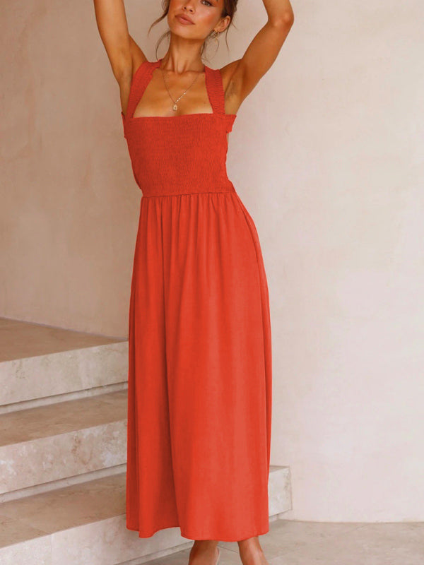 Smocked Bodice Maxi Dress with Sleeveless Design and Pockets Maxi Dresses MyDresses 
