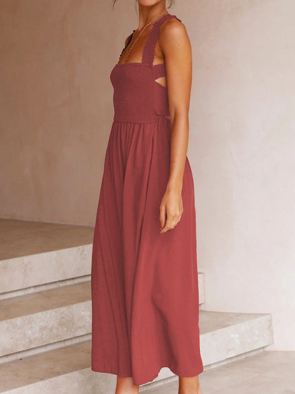 Smocked Bodice Maxi Dress with Sleeveless Design and Pockets Maxi Dresses MyDresses 