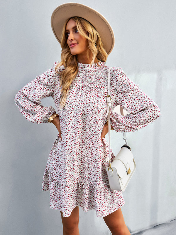 Floral Mini Dress with Smocked Neckline and Ruffled Hem Mini Dresses MyDresses Light Pink 8 | S 
