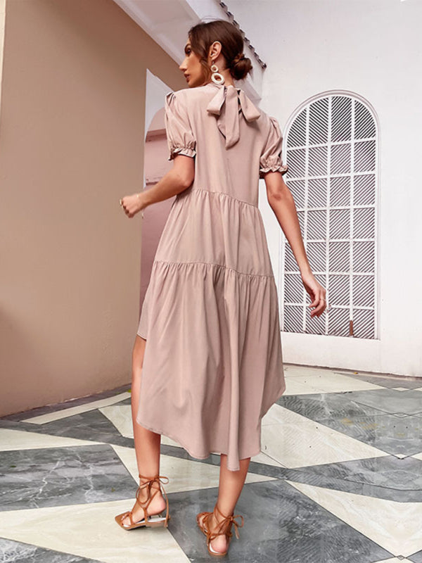 High-Waist Asymmetrical Dress with Puffed Sleeves Group3 MyDresses