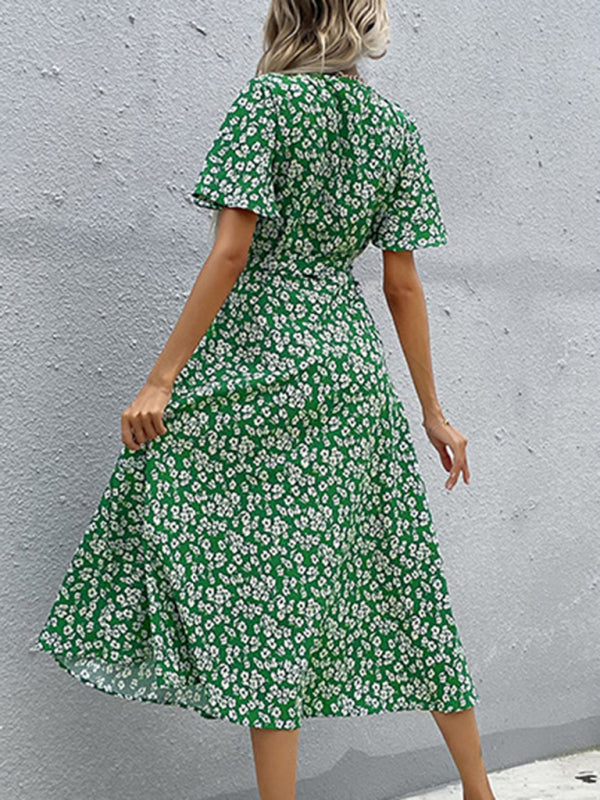 Wrap Dress with Floral Print and Asymmetrical Hem Midi Dresses MyDresses 