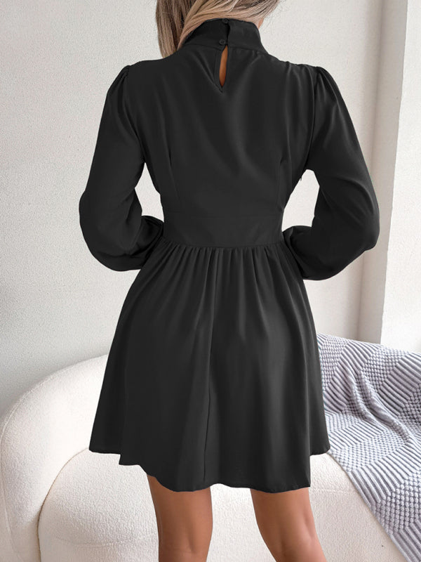 High Neck Mini Dress with Hollowed Out Waist and Flared Skirt Mini Dresses MyDresses 