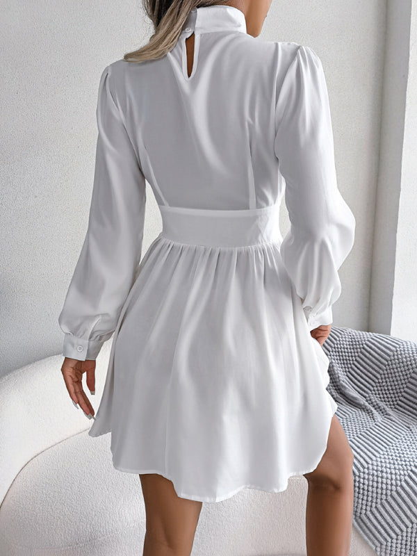 High Neck Mini Dress with Hollowed Out Waist and Flared Skirt Mini Dresses MyDresses 