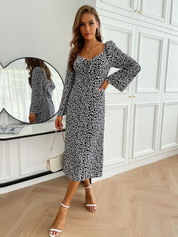 Backless Floral Print Midi Dress with Long Sleeves Midi Dresses MyDresses 
