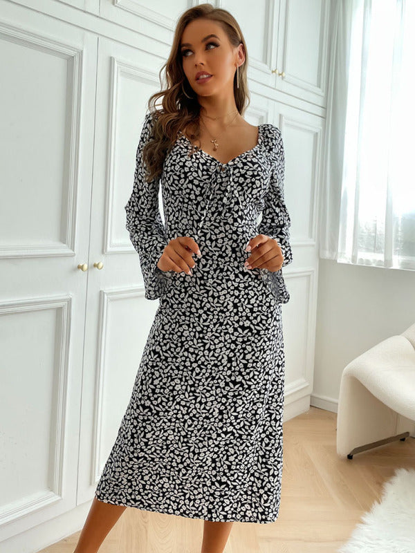 Backless Floral Print Midi Dress with Long Sleeves Midi Dresses MyDresses 