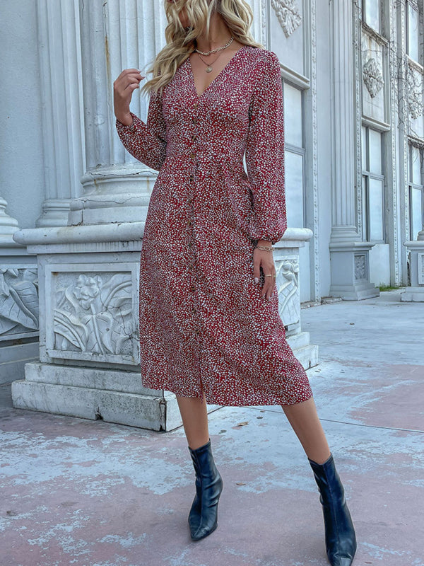 Floral Print V-Neck Midi Dress with Button-Down Front Group11 MyDresses