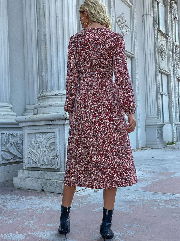 Floral Print V-Neck Midi Dress with Button-Down Front Group11 MyDresses