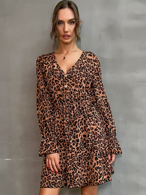 Leopard Print Mini Dress with Buttoned Front and Cinched Waist Group11 MyDresses