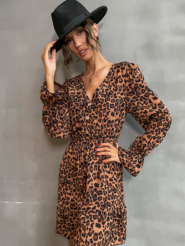 Leopard Print Mini Dress with Buttoned Front and Cinched Waist Group11 MyDresses