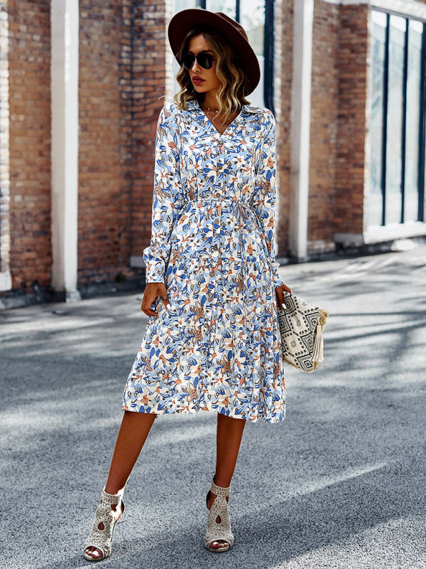 Floral Print Midi Dress with Button-Down Front and Cinched Waist Midi Dresses MyDresses 