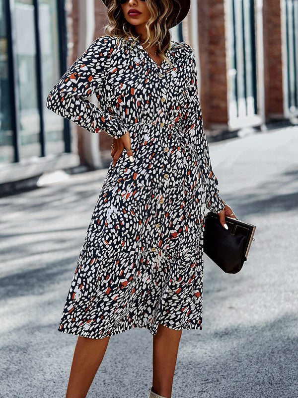Floral Print Midi Dress with Button-Down Front and Cinched Waist Midi Dresses MyDresses 