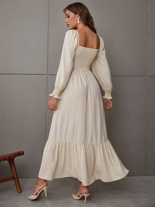 Smocked Bodice Maxi Dress with Square Neck and Tiered Skirt Maxi Dresses MyDresses 