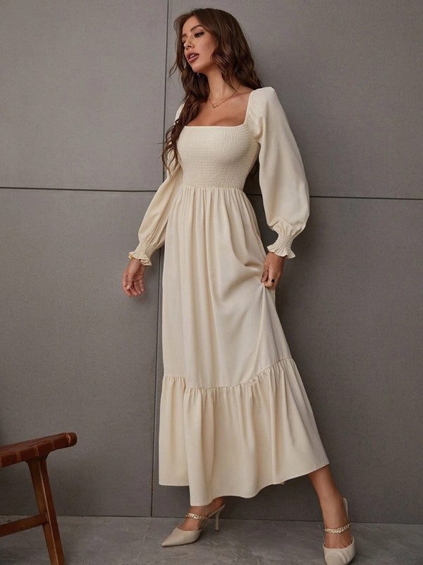 Smocked Bodice Maxi Dress with Square Neck and Tiered Skirt Maxi Dresses MyDresses 