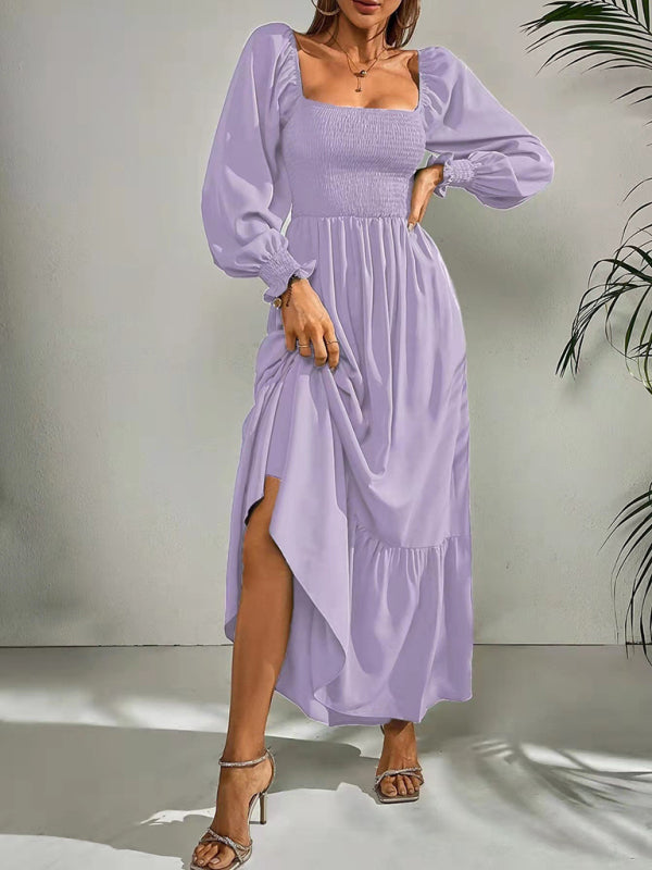 Smocked Bodice Maxi Dress with Square Neck and Tiered Skirt Maxi Dresses MyDresses 