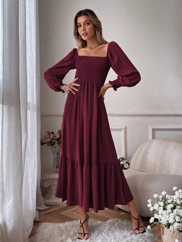 Smocked Bodice Maxi Dress with Square Neck and Tiered Skirt Maxi Dresses MyDresses Red 6 | XS 