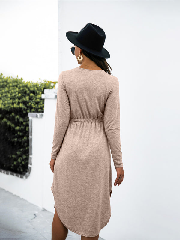 V-Neck Midi Dress with Waist Tie and Side Slit Midi Dresses MyDresses 