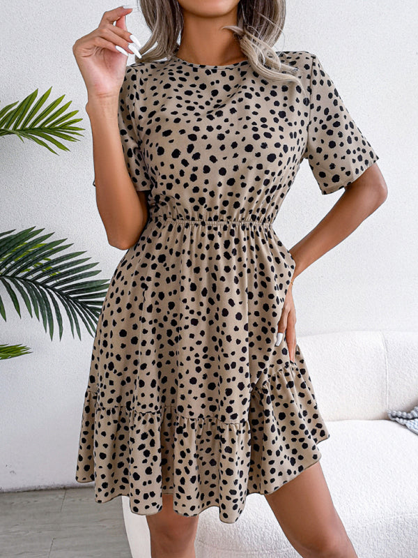 Polka Dot Mini Dress with Ruffled Hem and Cinched Waist Mini Dresses MyDresses 