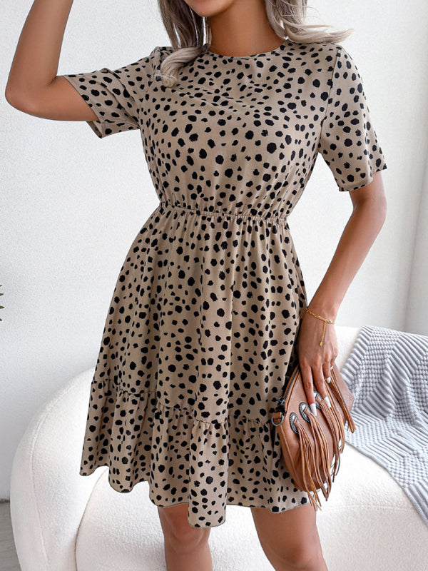 Polka Dot Mini Dress with Ruffled Hem and Cinched Waist Mini Dresses MyDresses 