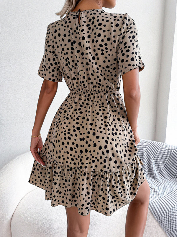 Polka Dot Mini Dress with Ruffled Hem and Cinched Waist Mini Dresses MyDresses 